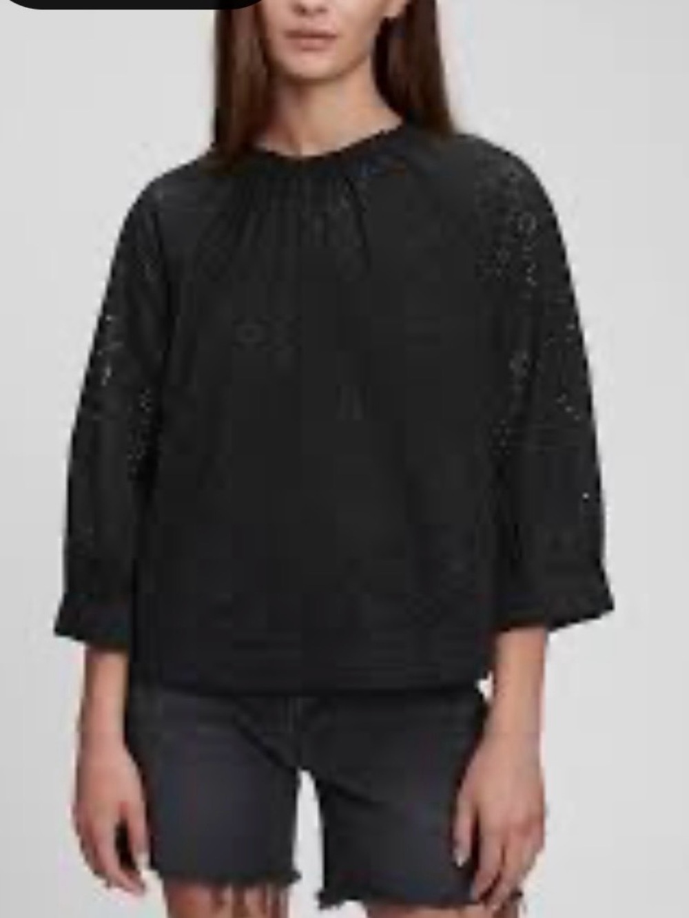 Gap Eyelet 3/4 Sleeve Popover Blouse Top Sz XL T Boho Beachy Preppy Minimalist